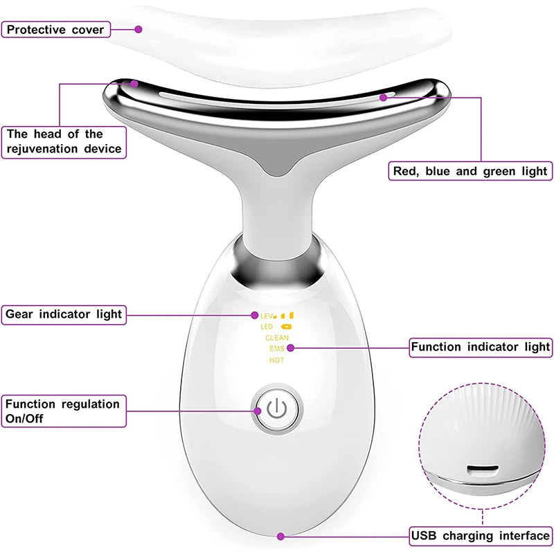 7 Color Neck Face Lifter Ems Neck Face Lifting Massager Skin Tighten Device Led Photon Therapy Anti Wrinkle Double Chin Remover